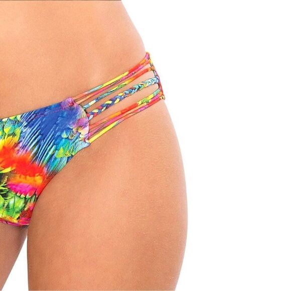 NWT Luli Fama Mundo De Colores Bikini Bottom M Multi Braided String Sides Swim - Picture 4 of 5